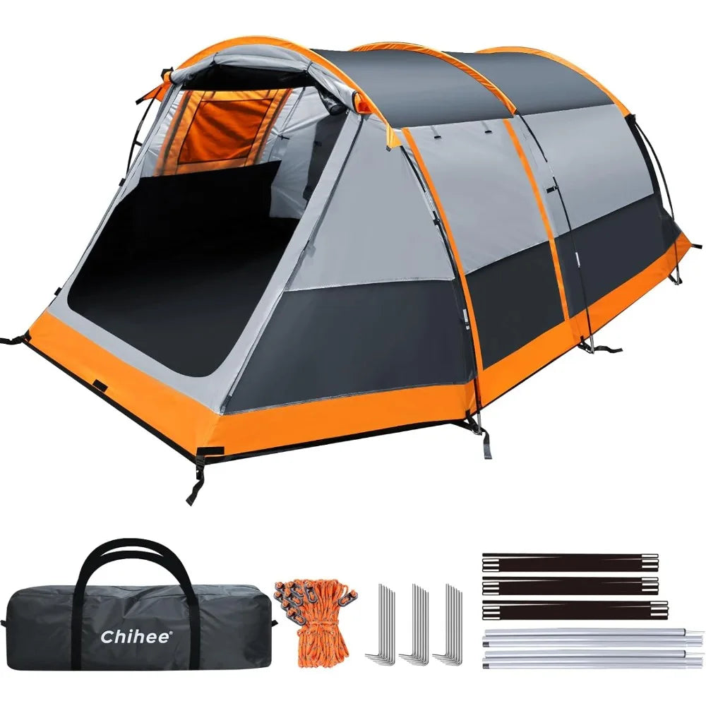 Camping Tents Tunnel Tent 4 Person Family Tents with 2 Doors Extra Weatherproof Outdoor Shelter 4 Seasons Tents with Double Wat