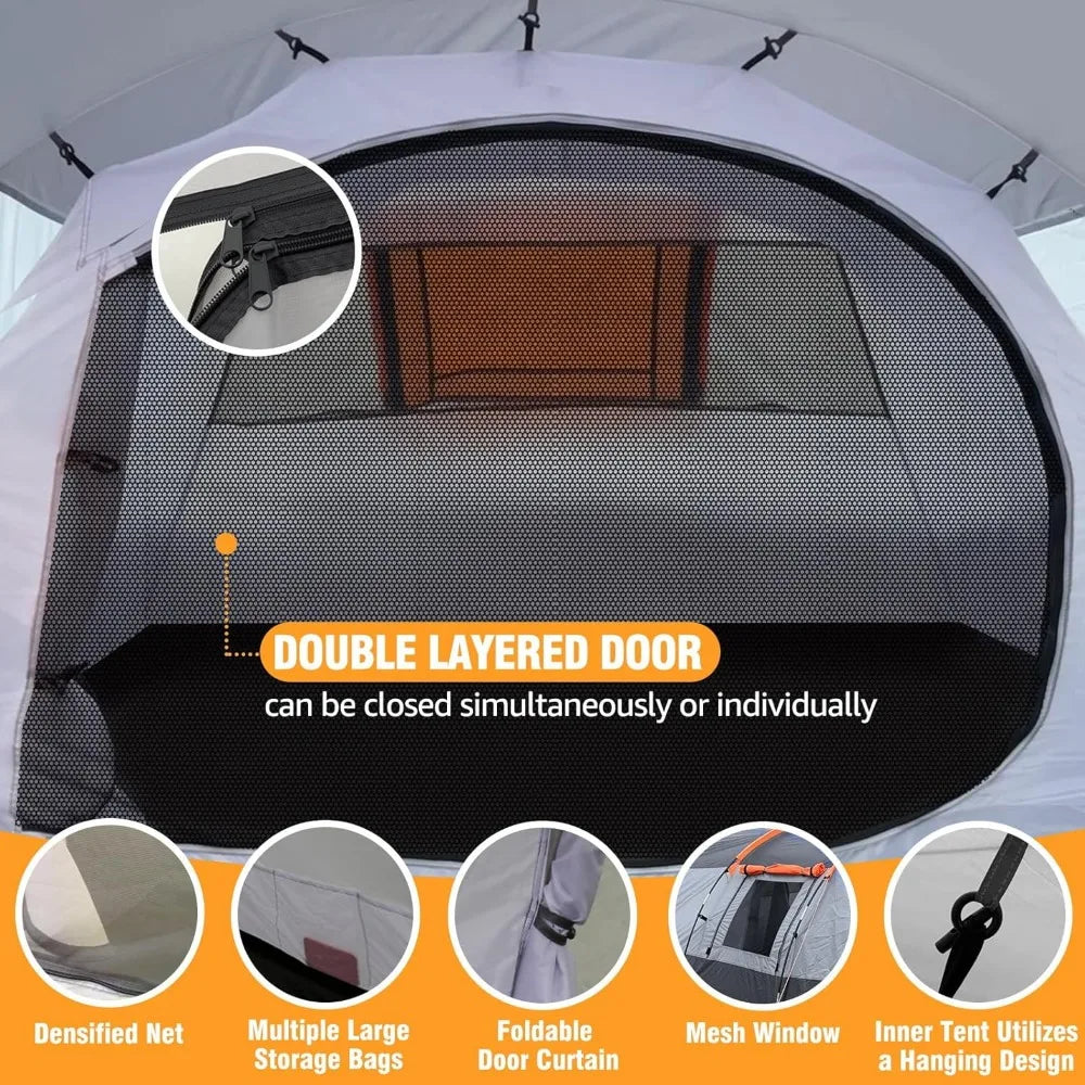 Camping Tents Tunnel Tent 4 Person Family Tents with 2 Doors Extra Weatherproof Outdoor Shelter 4 Seasons Tents with Double Wat