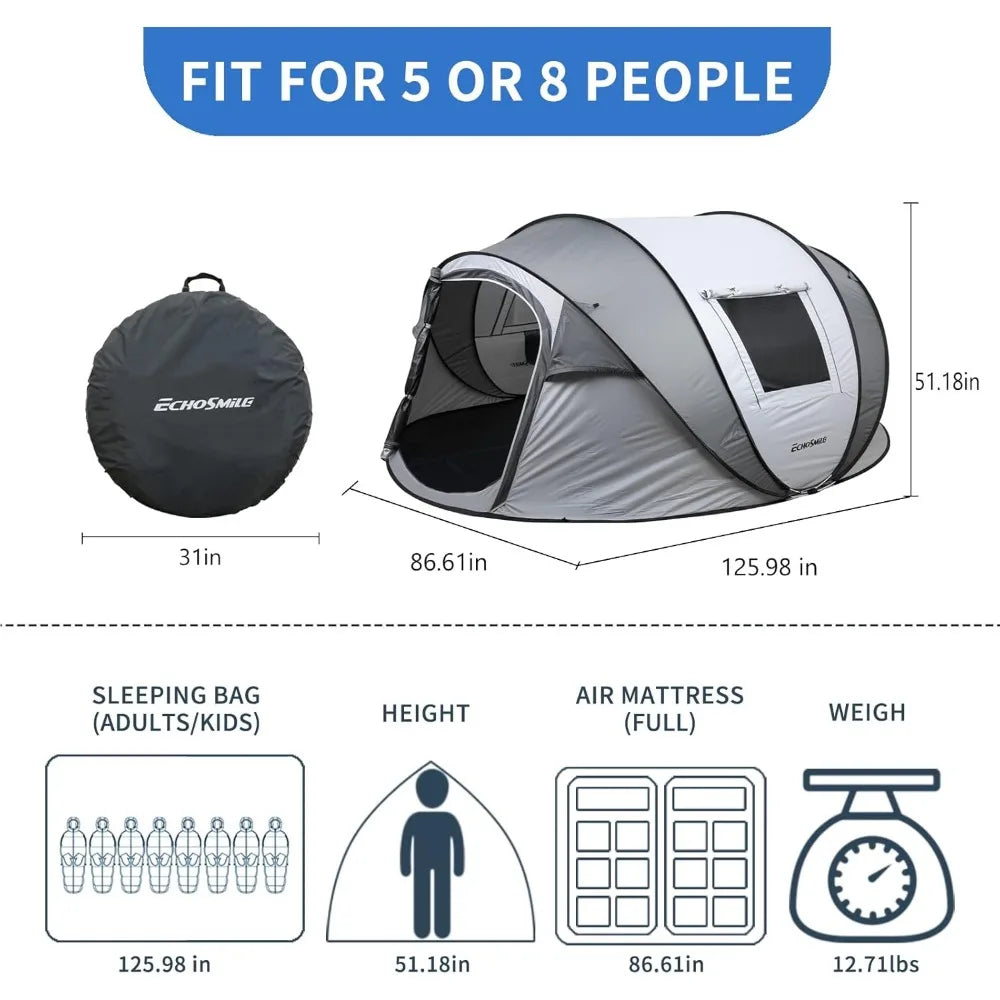 Camping Instant Pop Up Tent, 2/4/6/8/10 Person, Water Resistant Dome, Easy Setup for Camping Hiking and Outdoor, Portable with