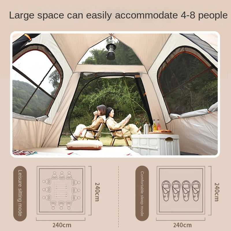 Outdoor Camping Rest Tent Large Space Seven Sided Ventilation Silver-Coated Oxford Cloth Rain Proof Sun Proof Sunshade Shed
