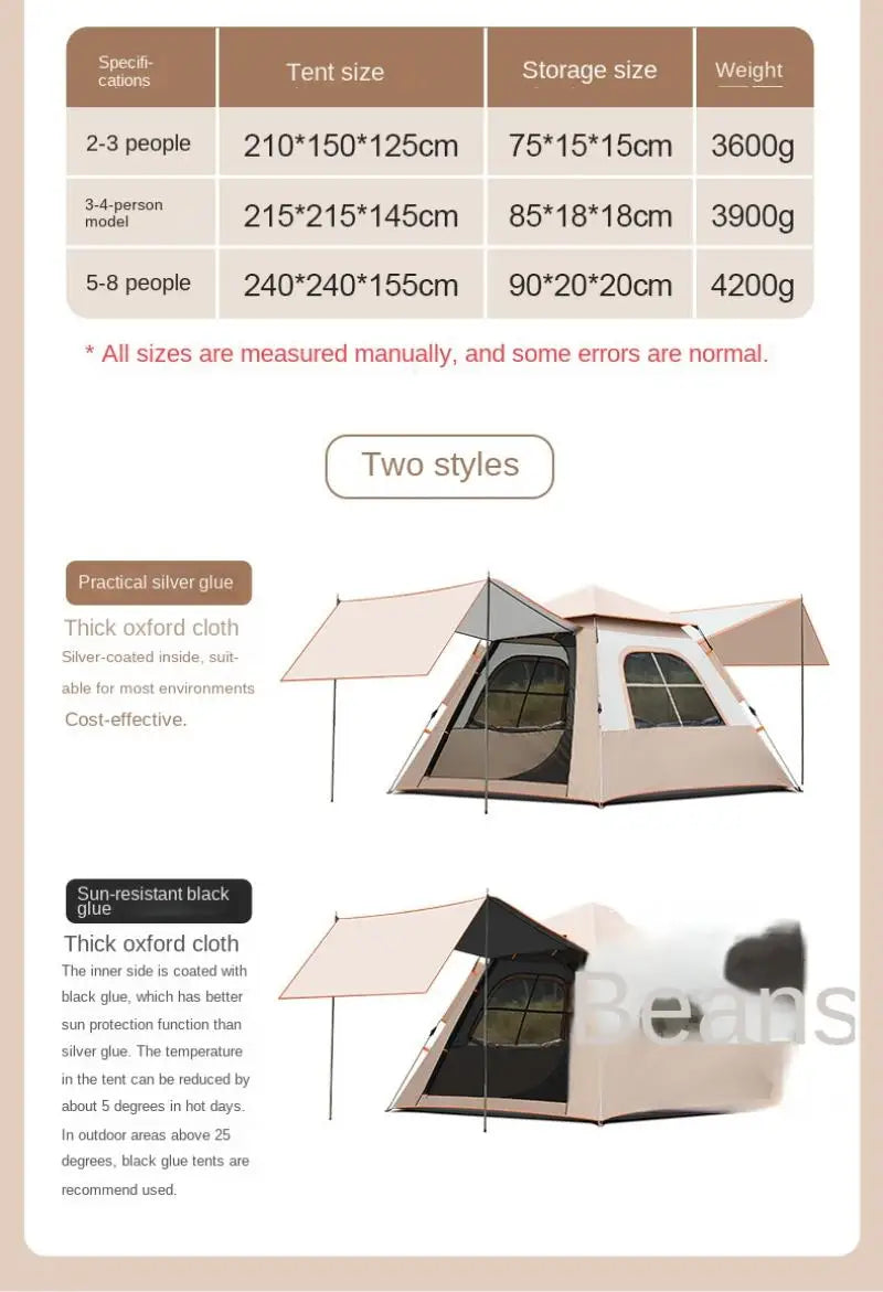 Outdoor Camping Rest Tent Large Space Seven Sided Ventilation Silver-Coated Oxford Cloth Rain Proof Sun Proof Sunshade Shed