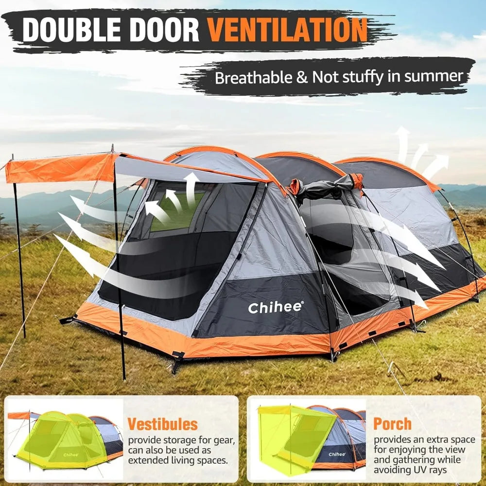 Camping Tents Tunnel Tent 4 Person Family Tents with 2 Doors Extra Weatherproof Outdoor Shelter 4 Seasons Tents with Double Wat