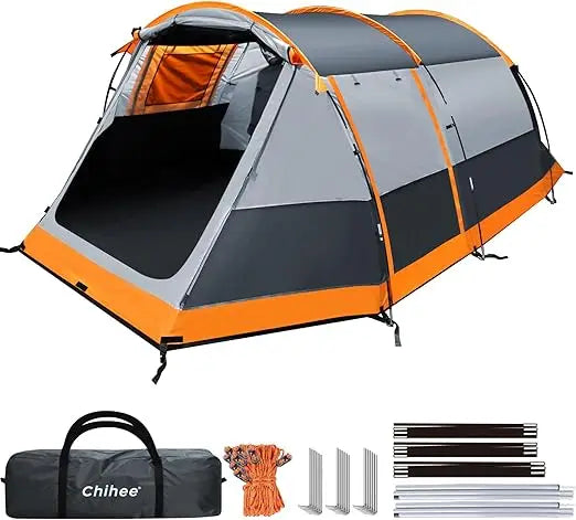 Camping Tents Tunnel Tent 4 Person Family Tents with 2 Doors Extra Weatherproof Outdoor Shelter 4 Seasons Tents with Double Wat