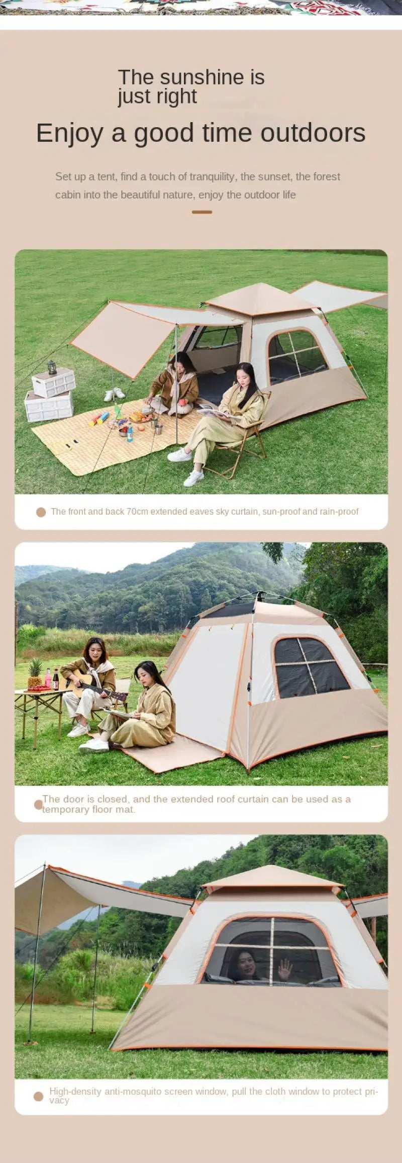 Outdoor Camping Rest Tent Large Space Seven Sided Ventilation Silver-Coated Oxford Cloth Rain Proof Sun Proof Sunshade Shed