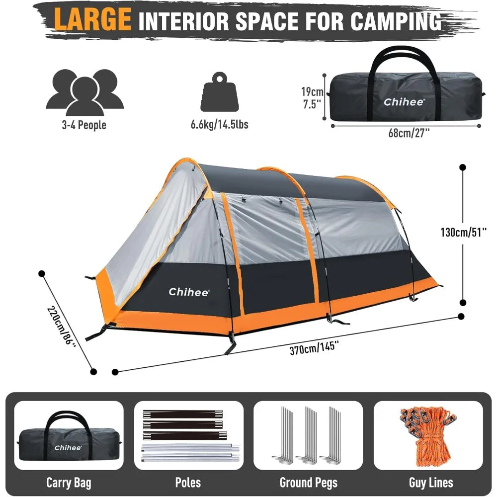 Camping Tents Tunnel Tent 4 Person Family Tents with 2 Doors Extra Weatherproof Outdoor Shelter 4 Seasons Tents with Double Wat