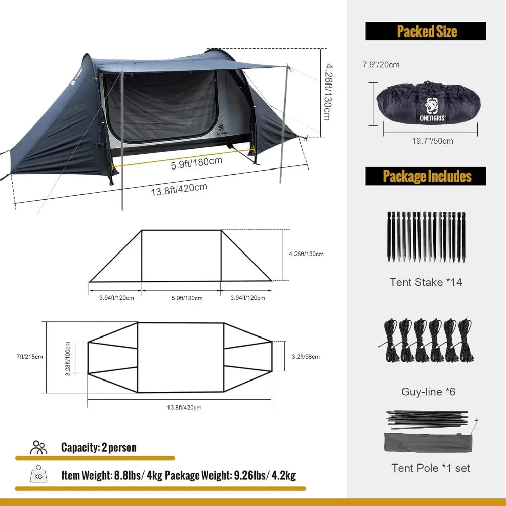 OneTigris COMETA Camping Tent, Detachable Inner Mesh Tent & Portable Carry Bag Included, Easy Setup, Waterproof Windproof Tunnel